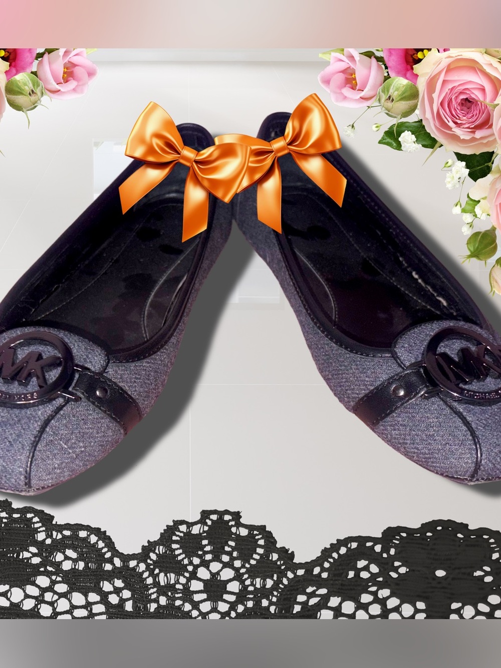 Michael Kors Original Lillie Dark Gray & Black Wool Flats